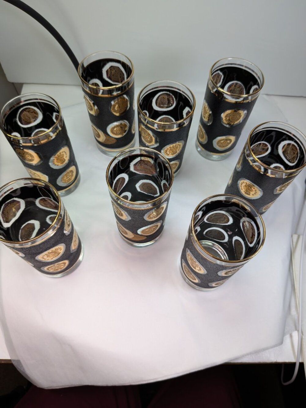 Set of 8 Vintage Culver Glass Panama Pacific 22k Gold Coin Highball Tumblers MCM - Picture 2 of 12